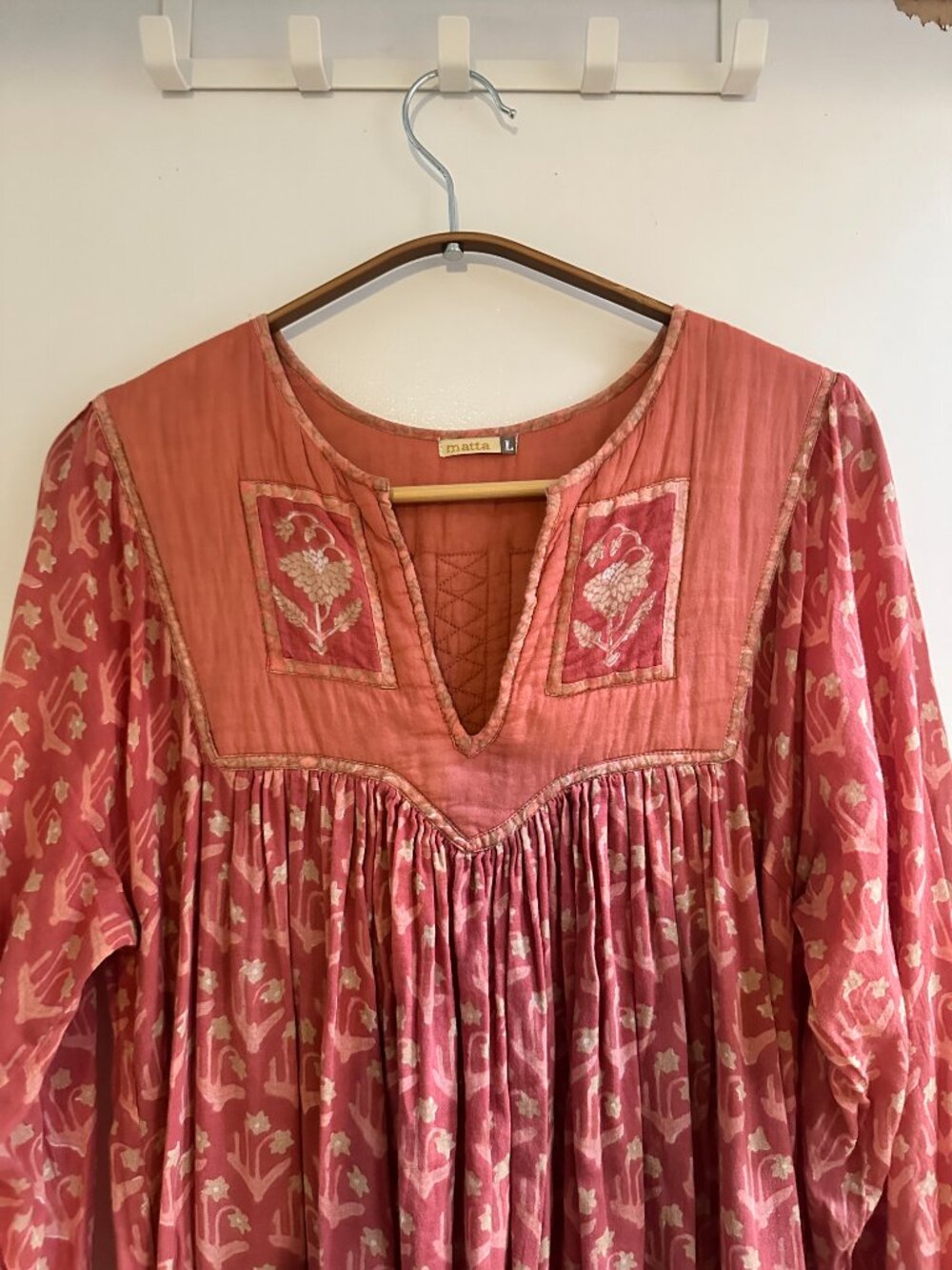 Matta NY Coral Block Print Cotton Dress, Quilted Bodice - Picture 1 of 6